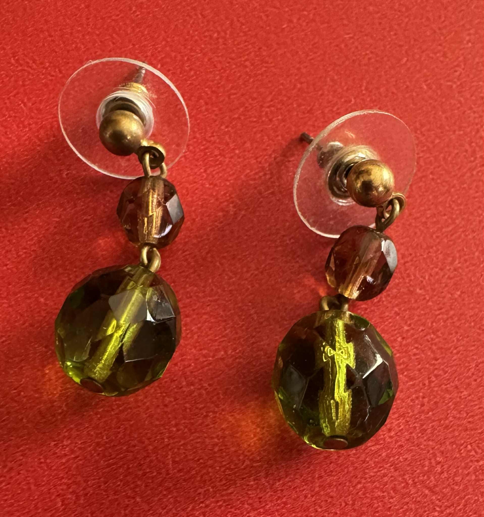 Amber/Green Crystal Dangle Earrings