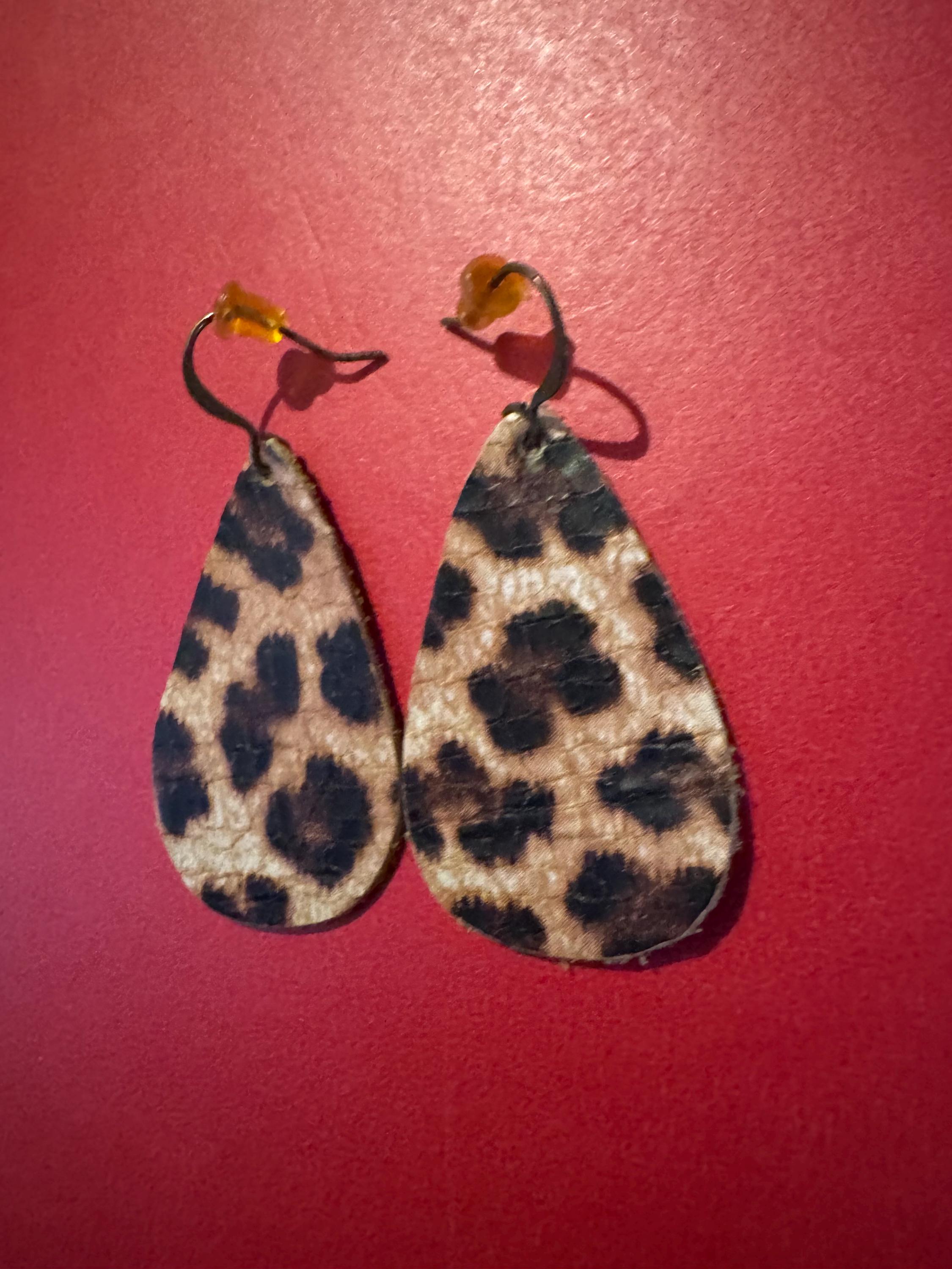 Animal Print Teardrop Leather Earrings.